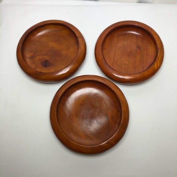 Unbranded Vintage Set Of 3 Hand Turned Crafted Wood Salad / Snack Bowls - Picture 10 of 12